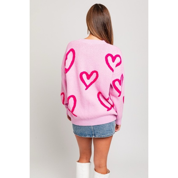 Le Lis Pink Heart Patterned Oversized Sweater - Picture 5 of 7